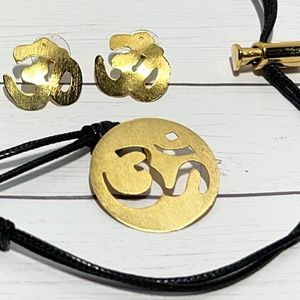 Boho Handmade OM symbol necklace earring set